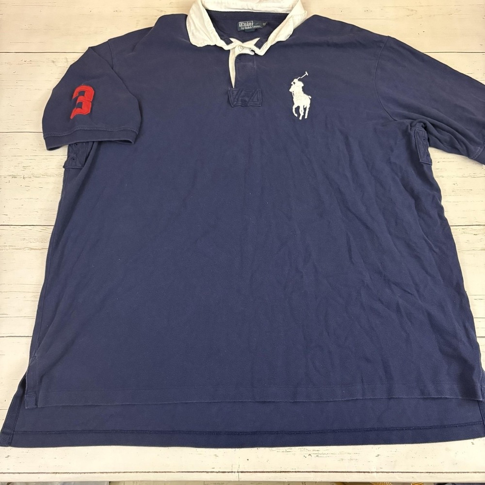 Polo By Ralph Lauren Rugby Polo Shirt Mens 3XLT Blue Big Pony 3 Embroidered Logo